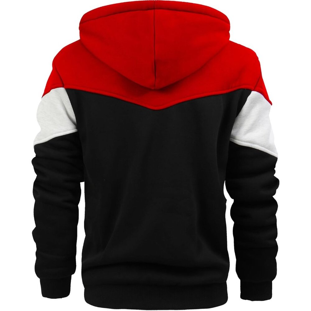 Men's red Grey Black Zip-Up Hooded Jacket with Sherpa Fleece Lining. - Picture 3 of 6